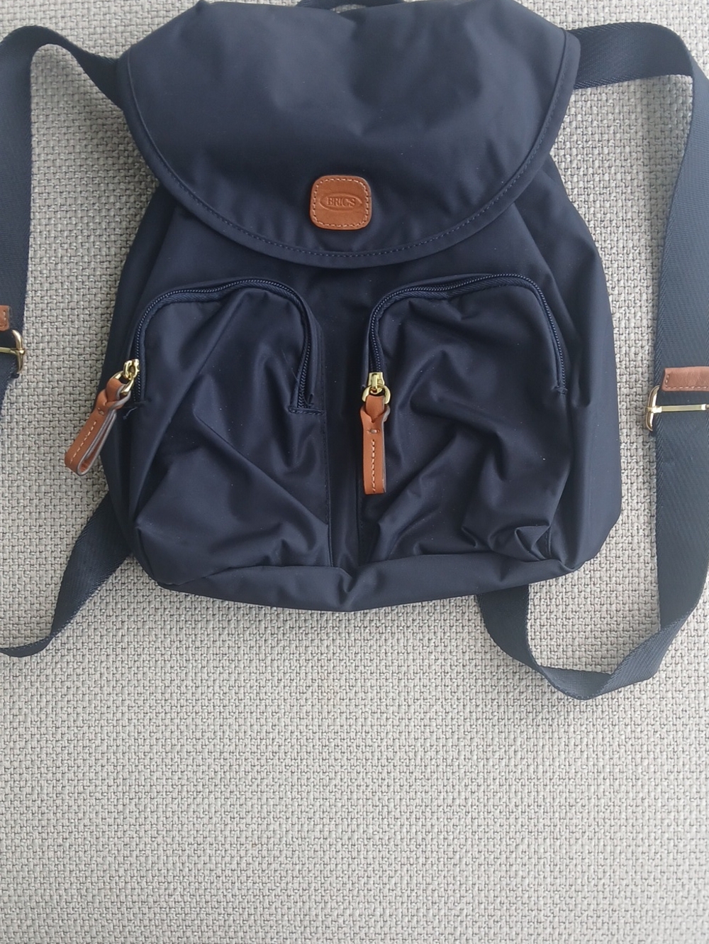 Bric's Navy Backpack with Brown Leather Trim